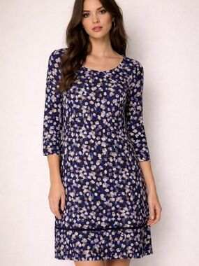 Diane von Furstenberg Blue Black Geometric Print Sleeve Dress 100% Silk size 10